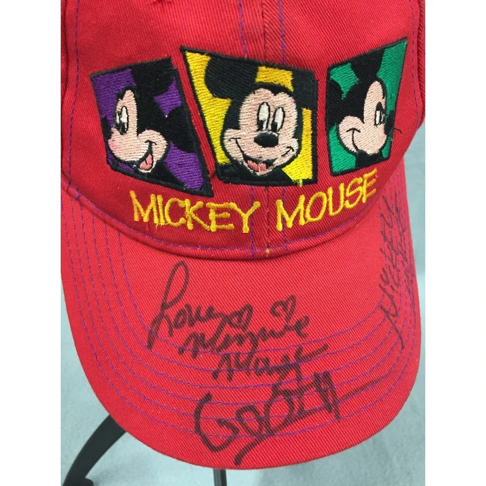 Vintage Mickey Mouse Disney Kids Red‎ Snapback Hat Embroidered Signatures 90s